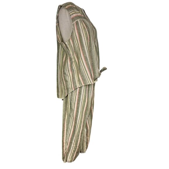 Ruby Rd Linen Blend Striped Cropped Pant Shirt Set Size Medium Petite Green - Picture 3 of 8